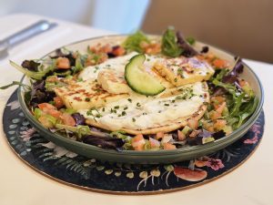 Hot honey halloumi flatbread